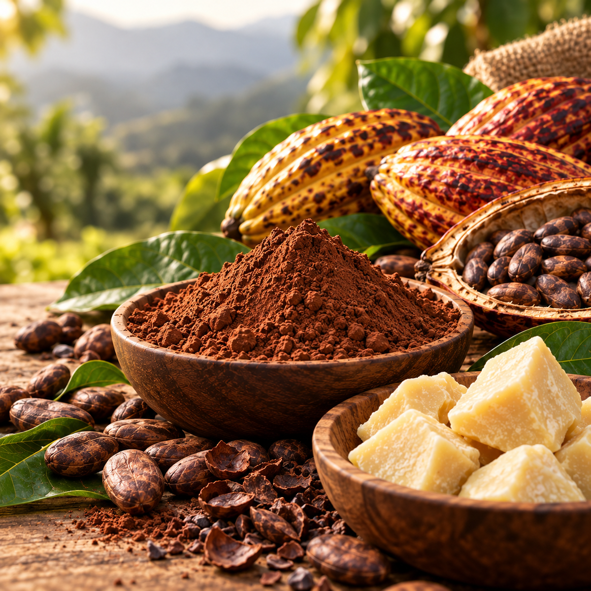 Cacao en polvo y manteca de cacao